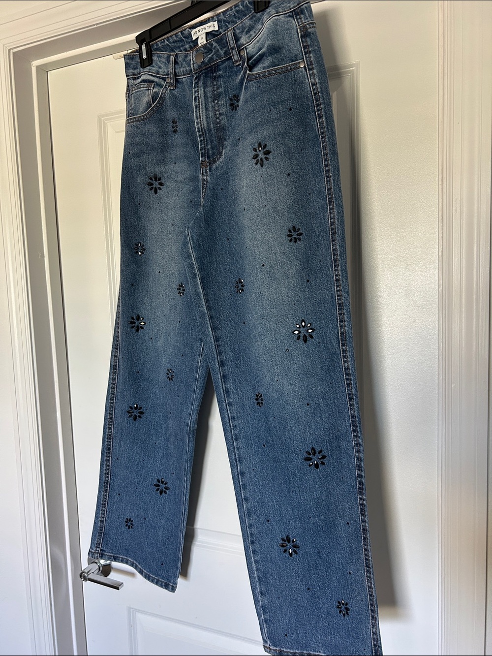 Jeans with Floral Crystal Accessories